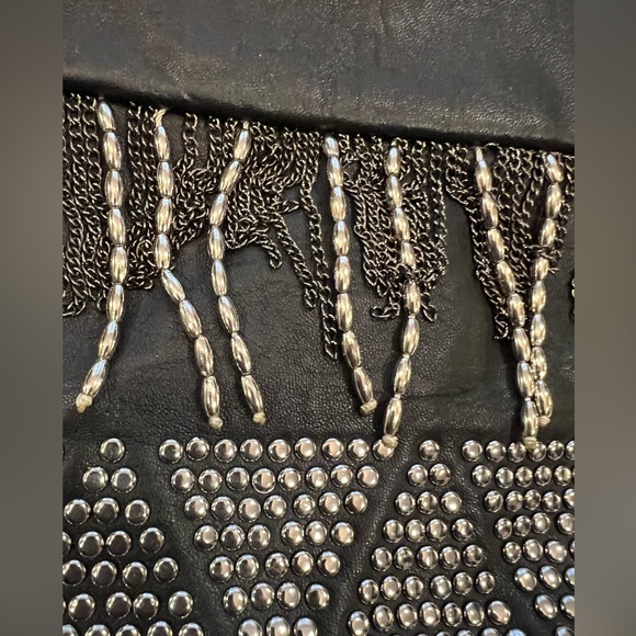 Black studded metal fringe faux leather bag - Picture 4 of 4